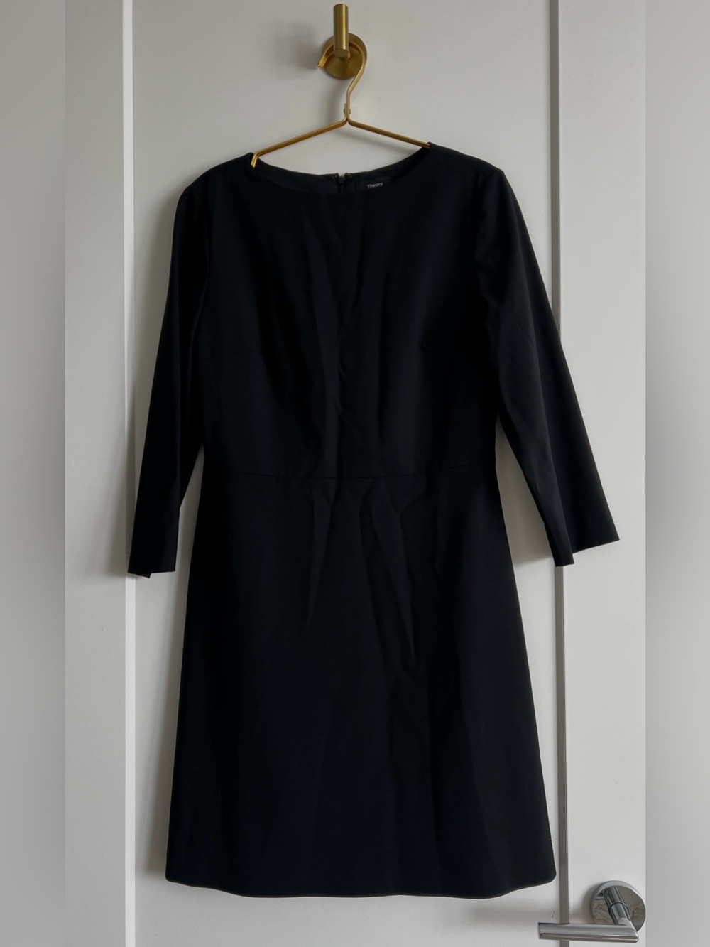 Theory Varetta Black Stretch Wool Sheath Dress Size 8 3/4 Sleeve Career Office - Picture 9 of 15